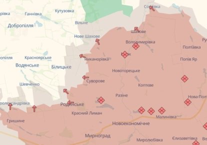 Карта продвижения российских войск в Донецкой области
