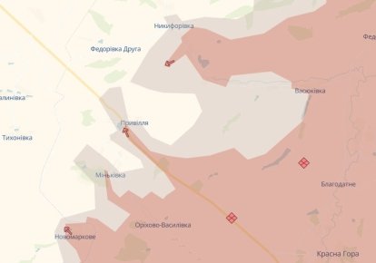 Карта продвижения россиян в Донецкой области