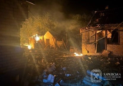 Пожар в Валках после обстрела