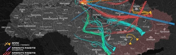 Вночі РФ запустила по Україні балістичні та крилаті ракети, калібри, "бандеролі" та 168 дронів