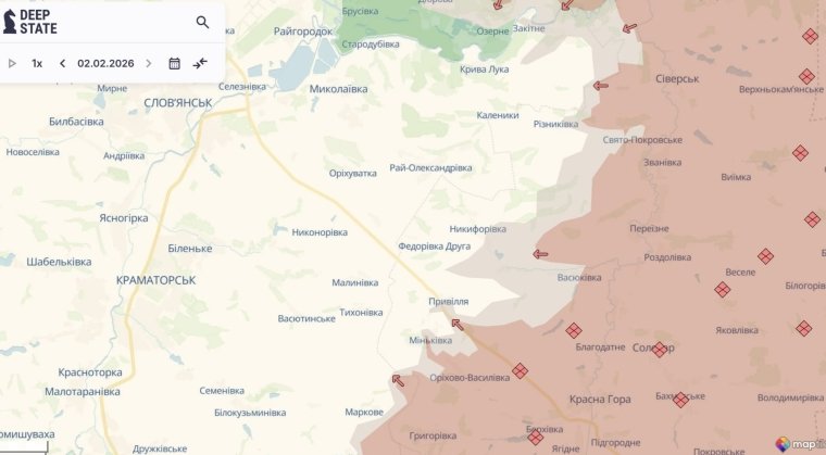 Орієнтовна карта бойових дій на 2 лютого о 23:15/DeepStateMap