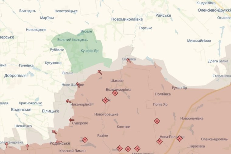 Ориентировочная карта боевых действий на 7 августа в 22:31/DeepStateMap