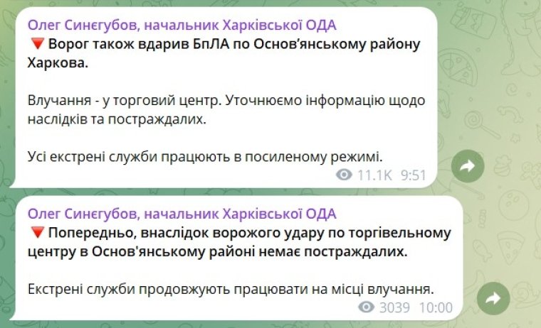 Скриншот сообщений Олега Синегубова