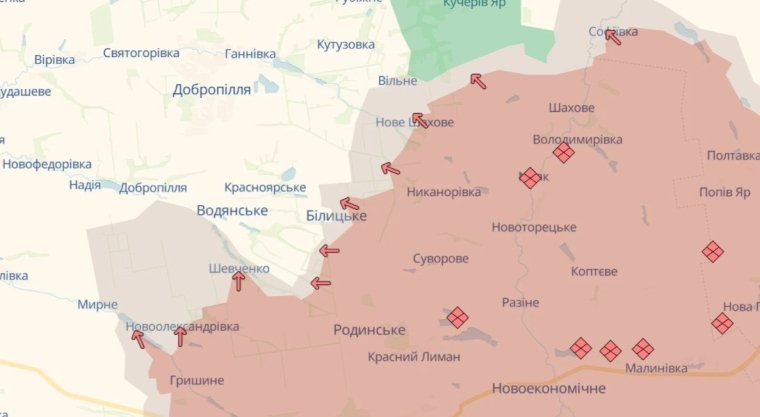 Продвижение армии РФ в Донецкой области