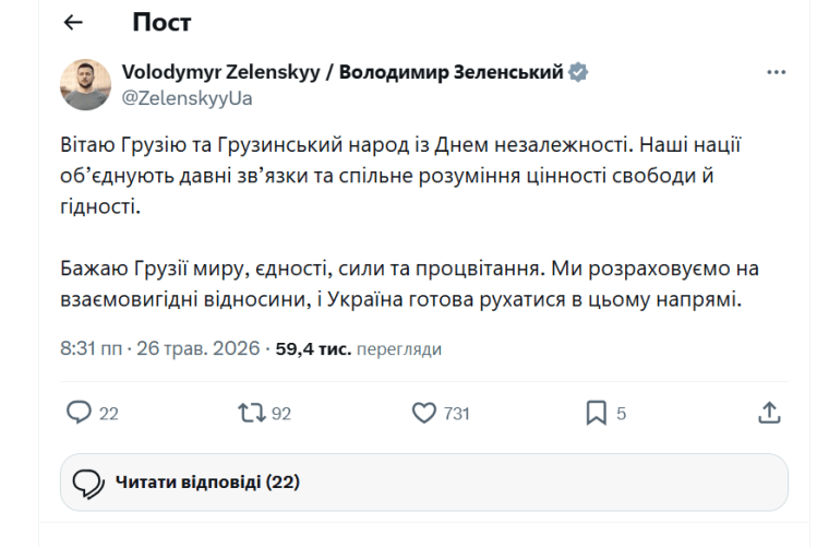 Сообщение Владимира Зеленского в Х