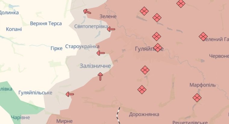 Карта продвижения армии РФ на Гуляйпольском направлении