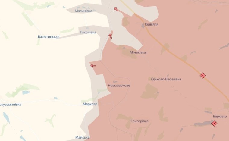 Карта продвижения армии РФ в Донецкой области