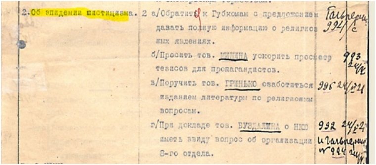 Постанова політбюро ЦК КП(б)У "Про епідемію містицизму" // З матеріалів ЦДАГО України
