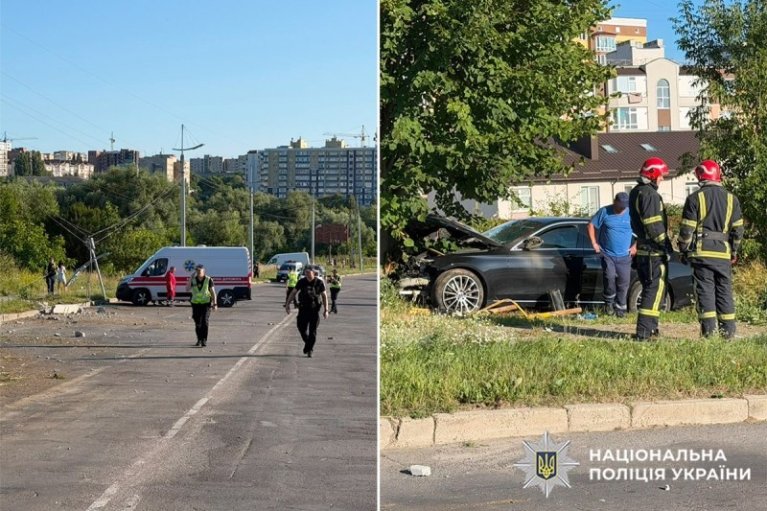 В Хмельницком пьяная водитель "Мерседеса" влетела в столб и сбила мать с ребенком на тротуаре