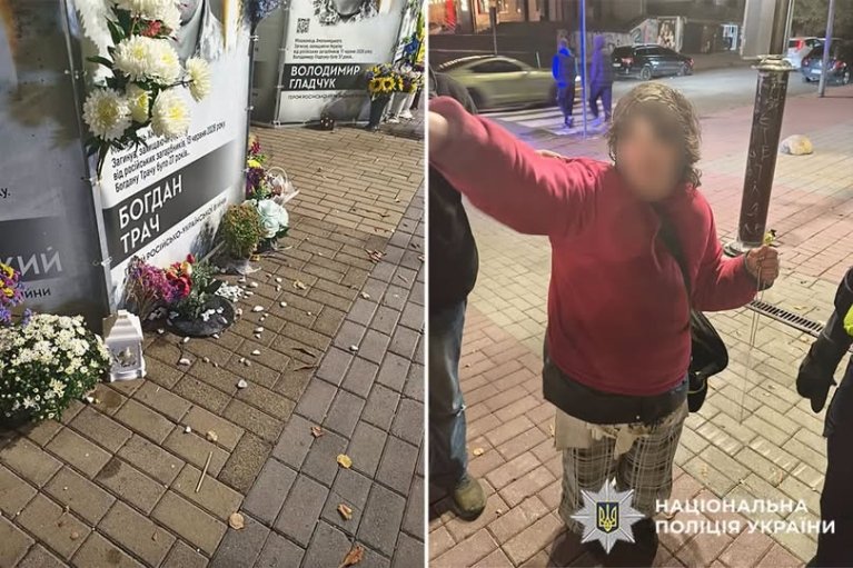 В Хмельницком женщина повредила лампадки и разбросала цветы у портретов павших Защитников