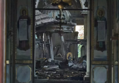 Спасо-Преображенский кафедральный собор в Одессе после российской атаки в ночь на 23 июля 2023 года