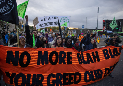 Акция протеста в первый день саммита мировых лидеров по обсуждению изменения климата COP26 в Глазго, 1 ноября 2021 года
