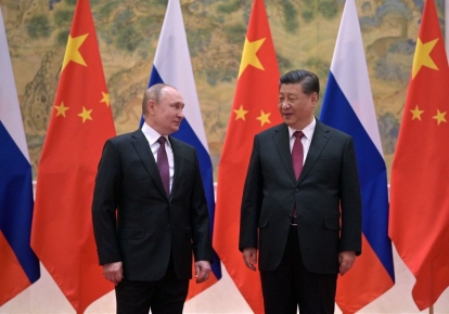 Президент Росії Володимир Путін та голова КНР Сі Цзіньпін під час зустрічі в Пекіні, 4 лютого 2022 р.