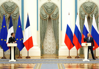 Президенти Росії та Франції Володимир Путін та Еммануель Макрон