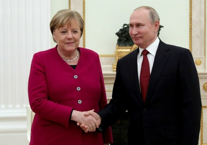 Эксанцлер Германии Ангела Меркель и президент РФ Владимир Путин