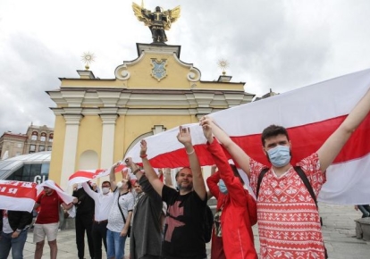 Акция в поддержку свободной Беларуси в Киеве