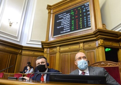 Премьер-министр Денис Шмыгаль во время голосования за проект бюджета 2021