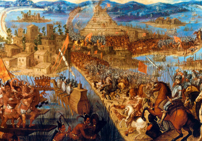 Картина 18-го века, входящая в серию "Завоевание Мексики", на которой изображен Эрнандо Кортес, стоящий у ворот столицы империи ацтеков. Jay I. Kislak Collection, Library of Congress