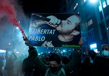 Протесты в поддержку арестованного Пабло Хаселя в Каталонии