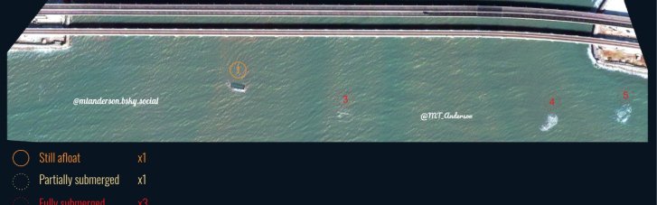 Российские боновые заграждения у моста через Керченский пролив затонули