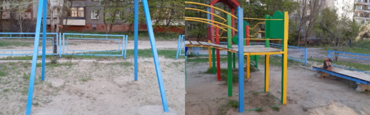 В оккупированном Алчевске детские площадки растягивают "на металл"