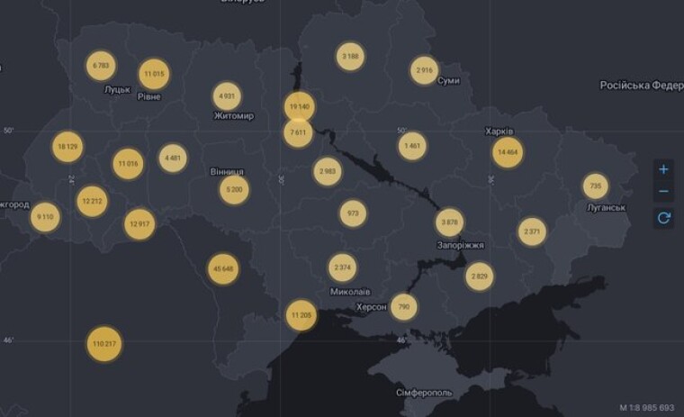 Карта статистики по коронавірус в Україні на 19 вересня