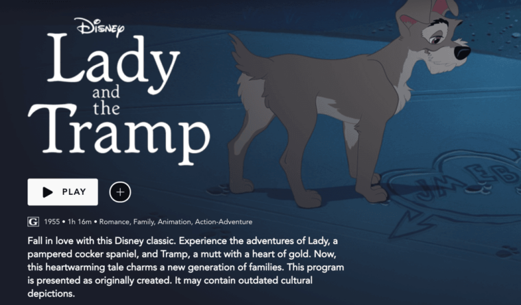 Скриншот прев’ю мультфільму «Леді і Блудько» на Disney