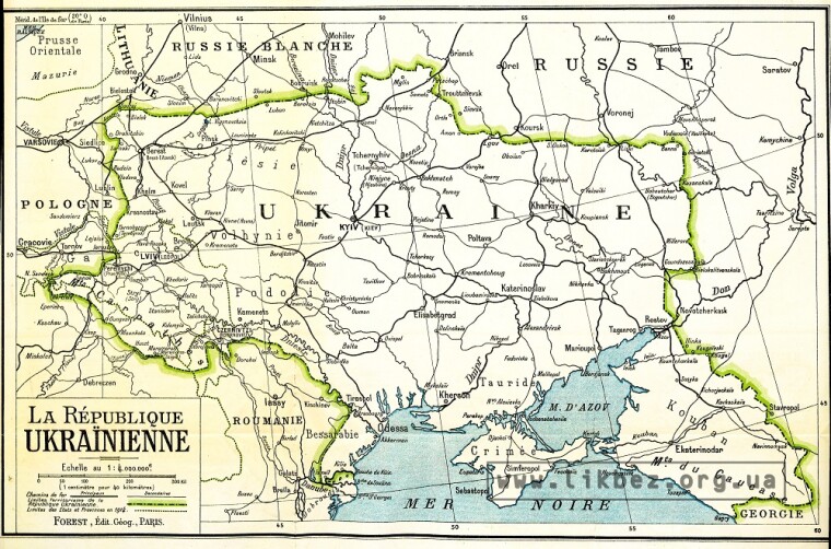 Українська республіка. Карта делегації УНР для Паризької мирної конференції 1919 р.