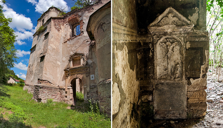 Руины костела и надгробие композитора