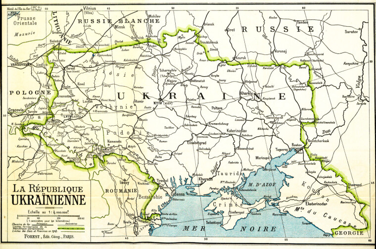 Карта України 1919 р., підготовлена делегацією обʼєднаної УНР на Паризькій мирній конференції