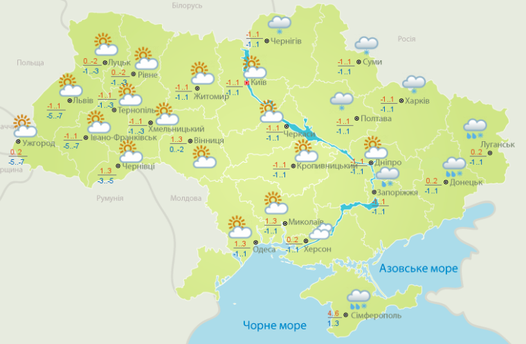 Погода в Україні на 9 січня