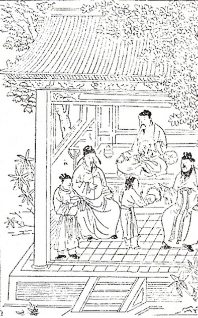 Ху Сихуей серед членів династії Юань. Малюнок з книги "Іньшань чжен яо", 1330 р.