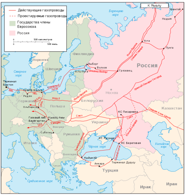 Российские газопроводы в Европу / Источник: “Википедия”