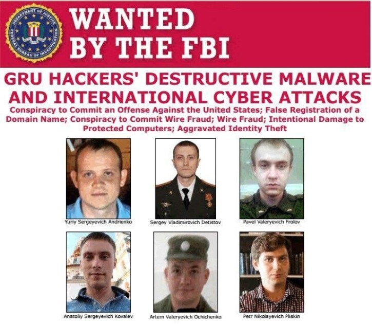 Российские офицеры ГРУ, обвиняемые в хакерских атаках на ряд стран / fbi.gov