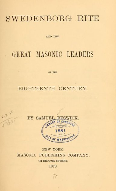 Титульный лист книги "Обряд Сведенборга и великие масонские лидеры восемнадцатого века". Источник: Библиотека Конгресса
