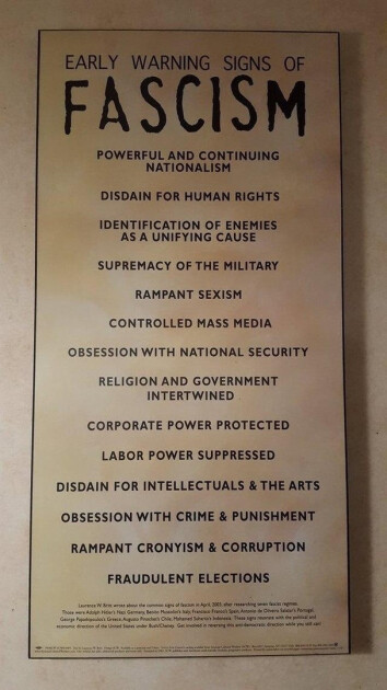 Перелік ознак фашистської держави з Американського музею Голокосту